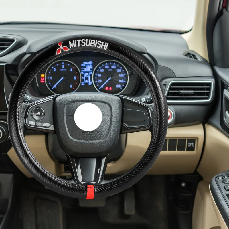 For all MITSUBISHI 15" Diameter Car Steering Wheel Cover Carbon Fiber Look Leather X1 - Image 8