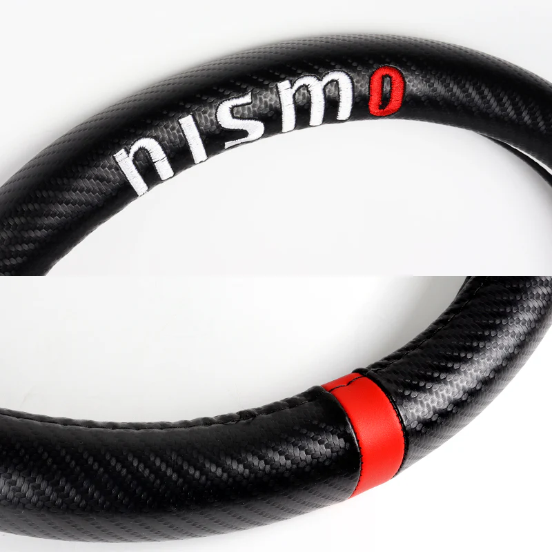 For all NISMO Nissan 15" Diameter Car Steering Wheel Cover Carbon Fiber Look Leather X1 - Image 7