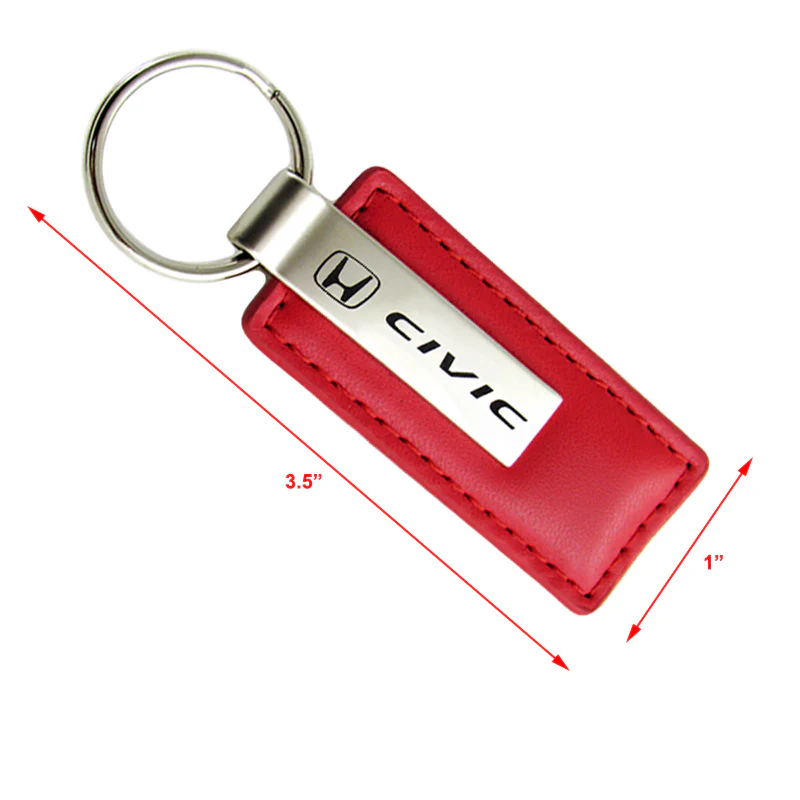 For Honda CIVIC RED Leather Chrome Key Fob Keyring Rectangle Keychain Lanyard - Image 4