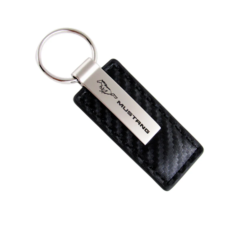 For Ford MUSTANG Rectangle Carbon Fiber Leather Key Fob Keyring Keychain GENUINE - Image 2