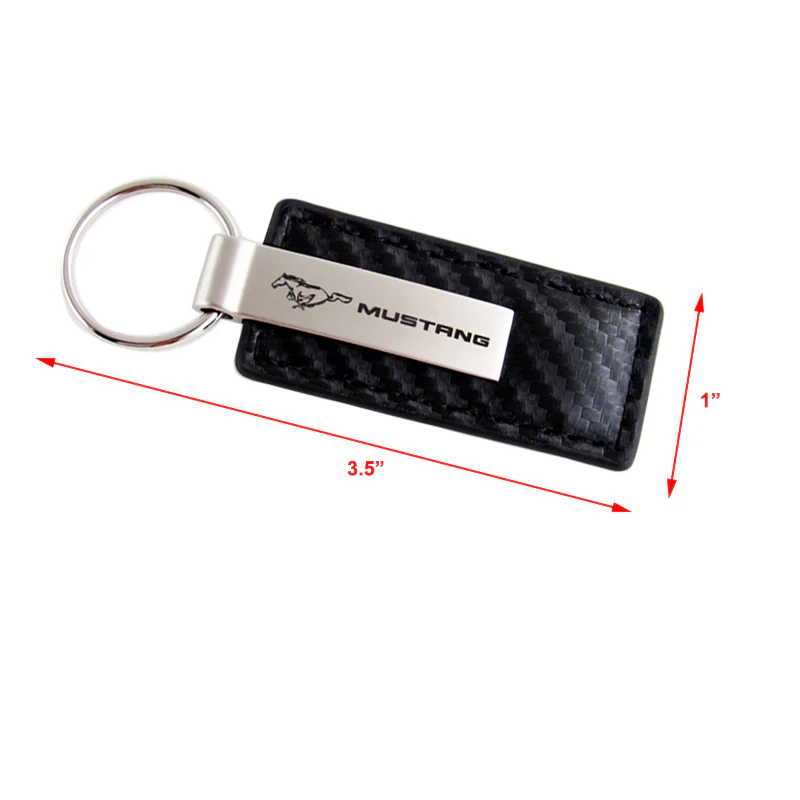 For Ford MUSTANG Rectangle Carbon Fiber Leather Key Fob Keyring Keychain GENUINE - Image 3