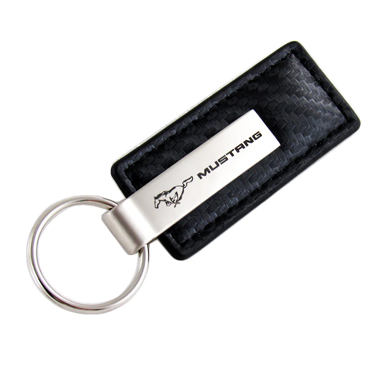 For Ford MUSTANG Rectangle Carbon Fiber Leather Key Fob Keyring Keychain GENUINE - Image 4