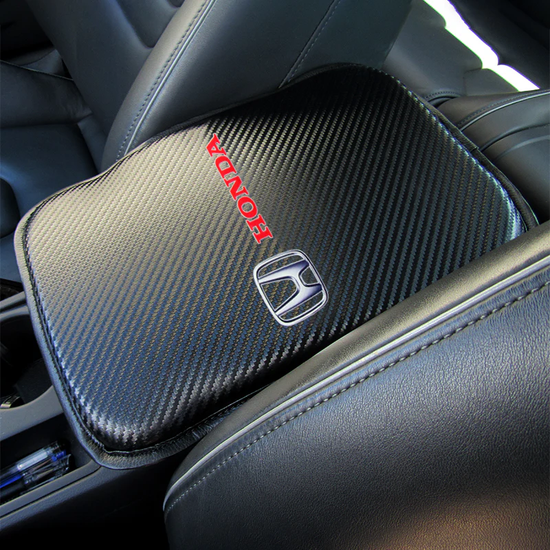 For HONDA Racing Car Center Console Armrest Cushion Mat Pad Cover & Black Leather Keychain Set - Image 5