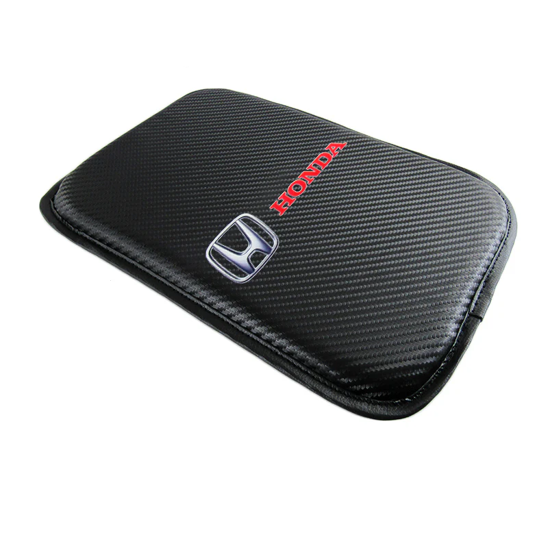 For HONDA Racing Car Center Console Armrest Cushion Mat Pad Cover with Red Leather Keychain Set - Image 4