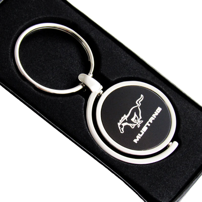 GENUINE For Ford Mustang Logo Black Metal Chrome Spinner Key Chain Ring Fob - Image 2