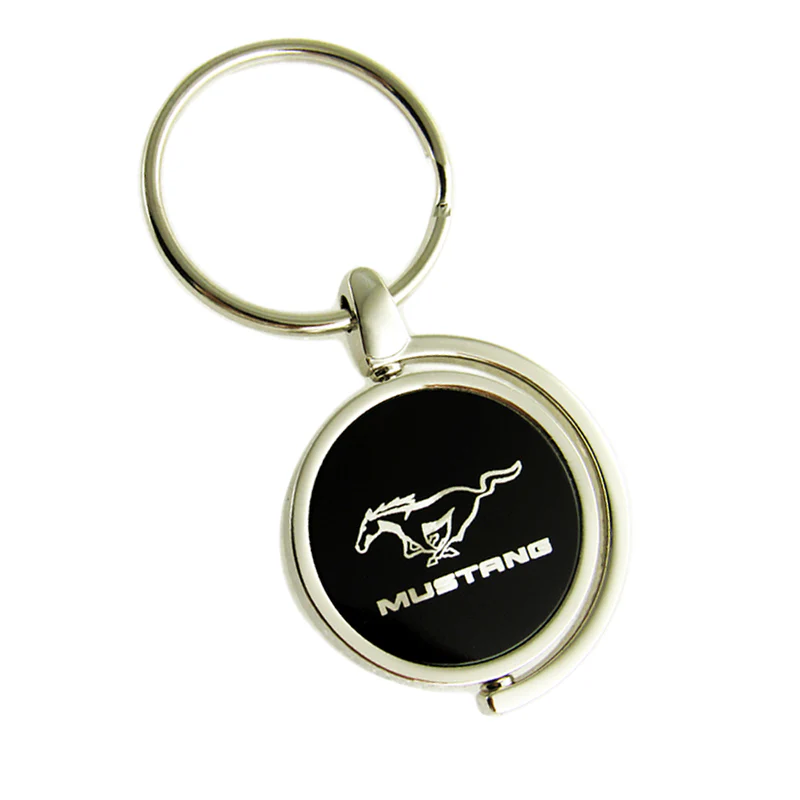GENUINE For Ford Mustang Logo Black Metal Chrome Spinner Key Chain Ring Fob - Image 3