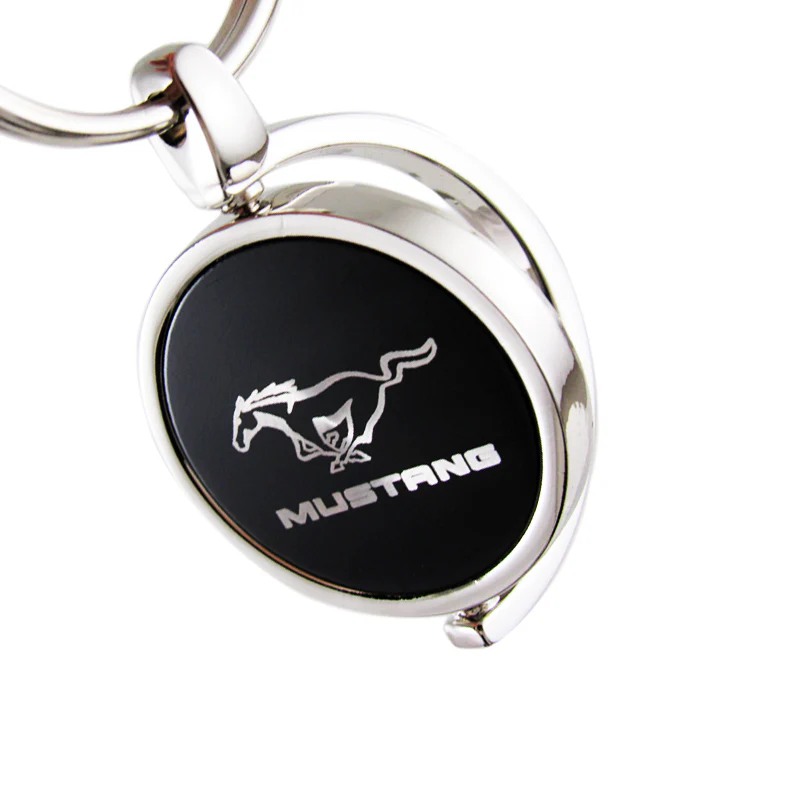 GENUINE For Ford Mustang Logo Black Metal Chrome Spinner Key Chain Ring Fob - Image 4