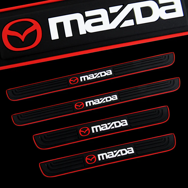 For Mazda Red trimmed Car Door Scuff Sill Cover Panel Step Rubber Protector NEW 4PCS - Image 2