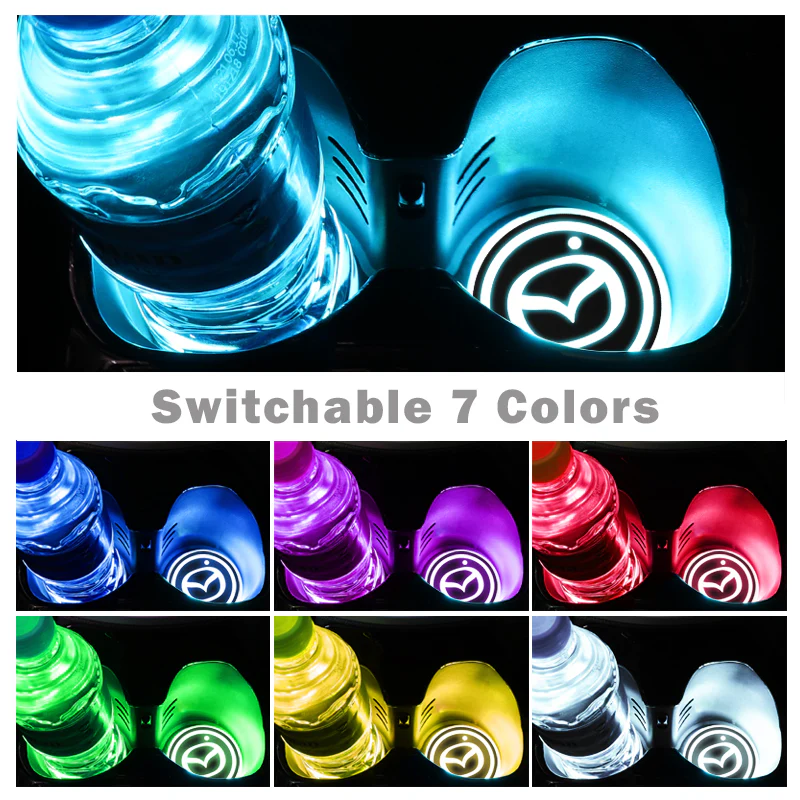 For MAZDA Switchable 7 Color LED Cup Holder Car Button Mat Atmosphere Light 2PCS - Image 4
