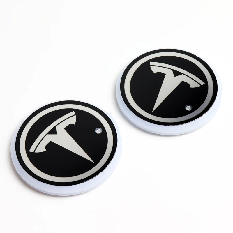 For TESLA Switchable 7 Color LED Cup Holder Car Button Mat Atmosphere Light 2PCS - Image 2