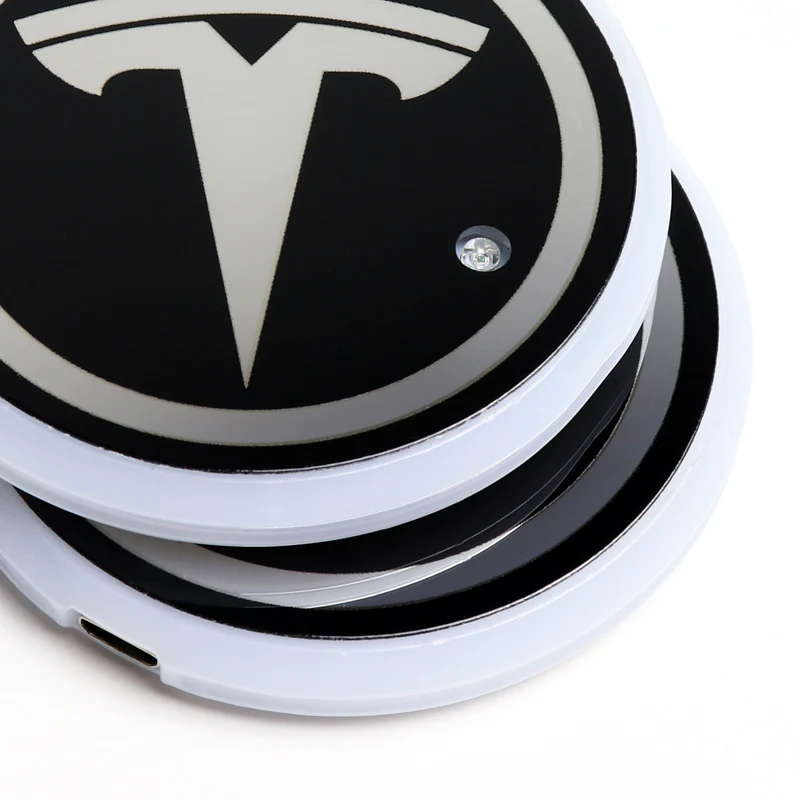 For TESLA Switchable 7 Color LED Cup Holder Car Button Mat Atmosphere Light 2PCS - Image 5