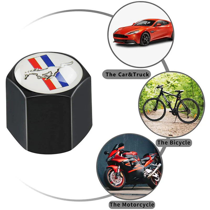 Ford Mustang Set LOGO Emblems with Black Keychain Wheel Tire Valves Air Caps - US SELLER - Image 2