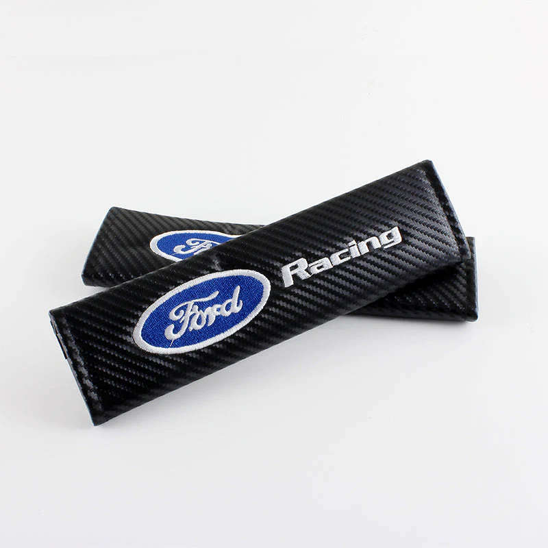 Ford Racing Black Set of Car Wheel Tire Valves Dust Stem Air Caps Keychain with Carbon Fiber Look Seat Belt Covers - Image 5