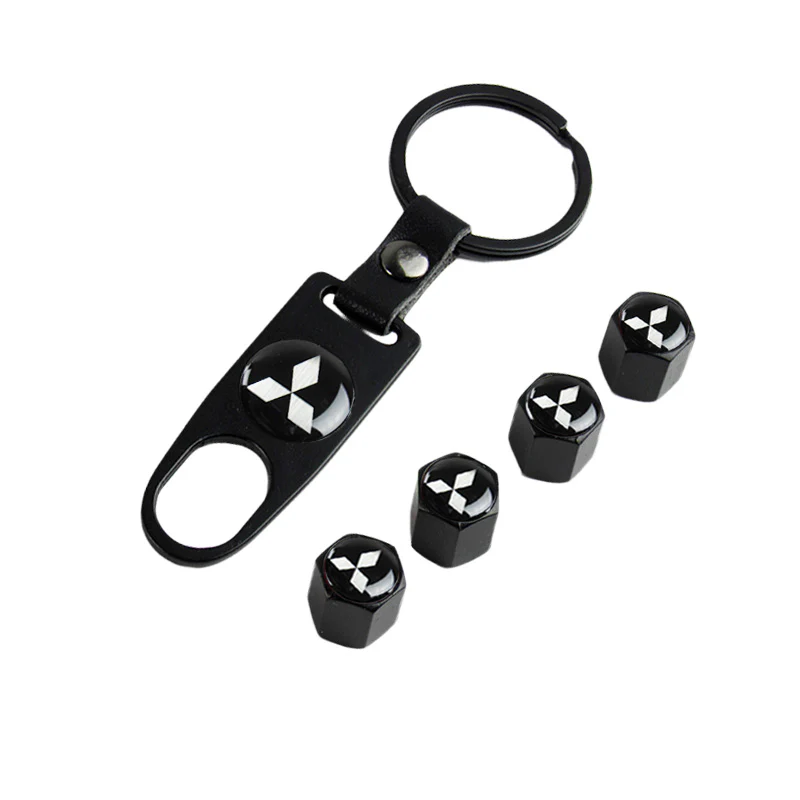 MITSUBISHI Set LOGO Emblems with Black Wheel Tire Valves Air Caps Keychain - US SELLER - Image 6
