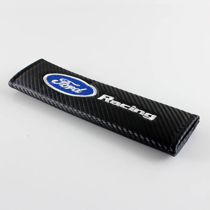 Ford Racing Set of Silver Car Wheel Tire Valves Dust Stem Air Caps Keychain with Carbon Fiber Look Seat Belt Covers - Image 4