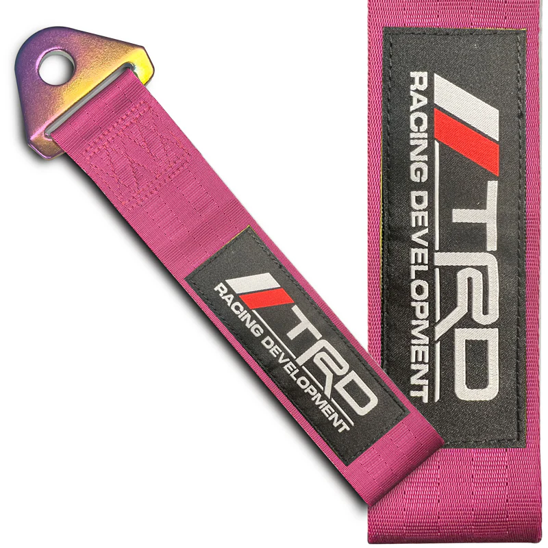TRD RACING TOYOTA SPORTS Drift Rally NEO CHROME HIGH STRENGTH Pink Tow Strap for Front / Rear Bumper - Image 5