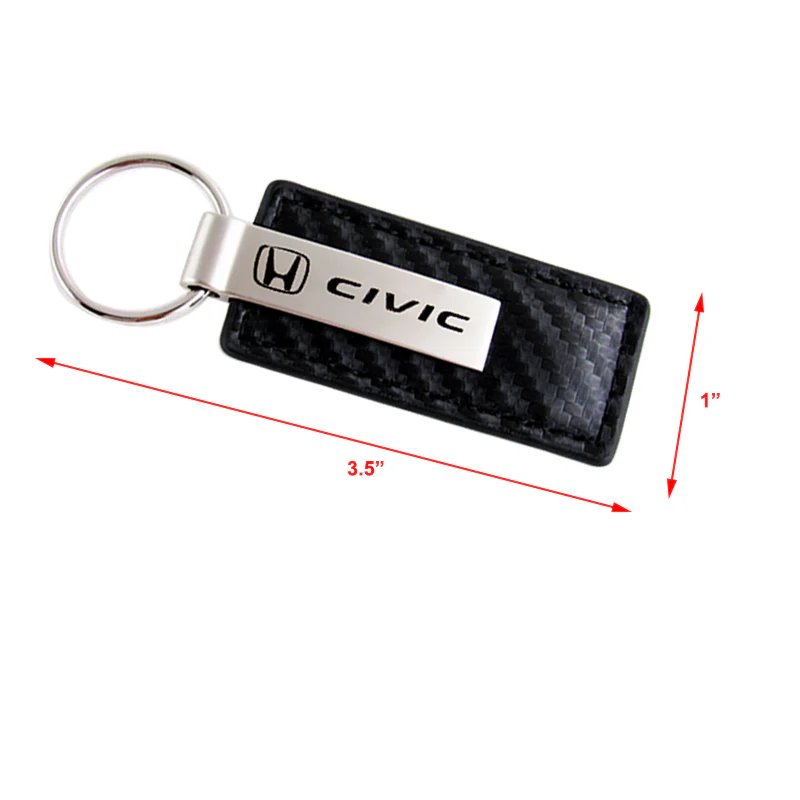 GENUINE For Honda CIVIC Rectangle Carbon Fiber Leather Chrome Key Fob Keyring - Image 3