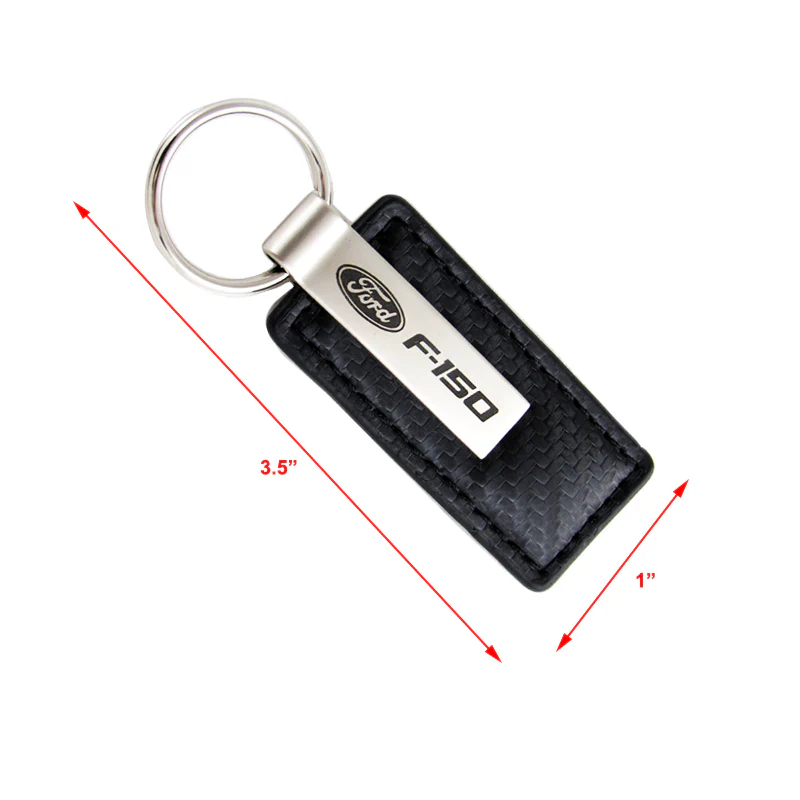 For Ford F-150 Rectangle Carbon Fiber Leather Chrome Key Fob Keyring GENUINE - Image 2