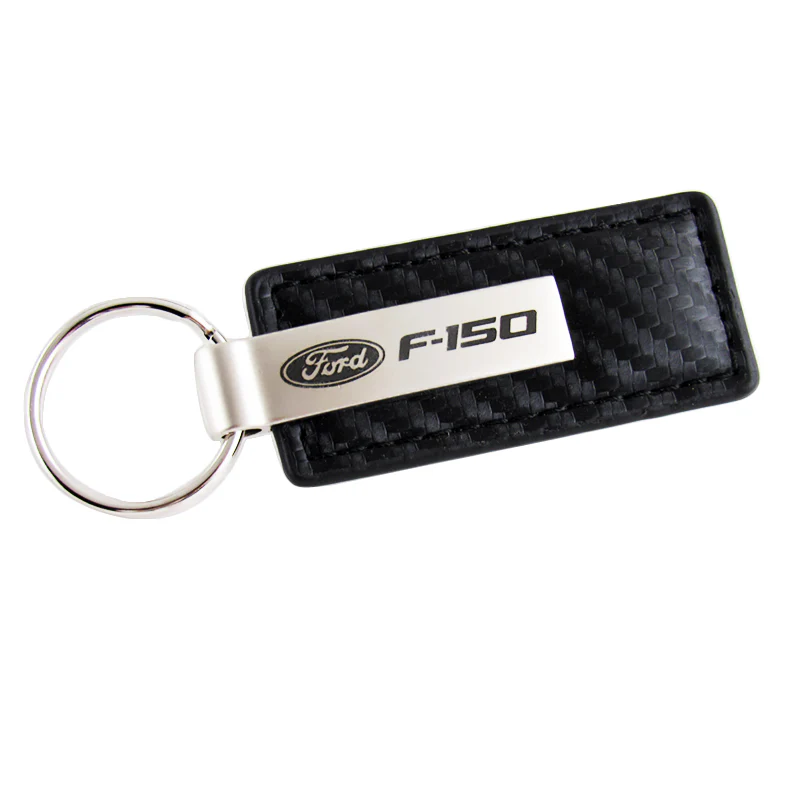 For Ford F-150 Rectangle Carbon Fiber Leather Chrome Key Fob Keyring GENUINE - Image 3