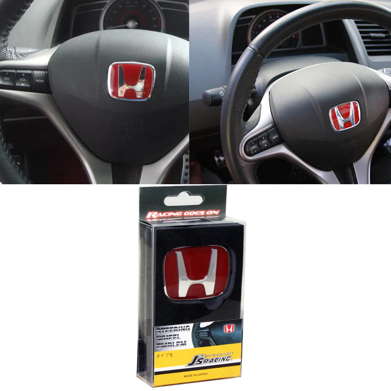Honda Set Genuine Leather Black 15" Diameter Car Auto Steering Wheel Cover with STEERING EMBLEM BADGE - Image 4