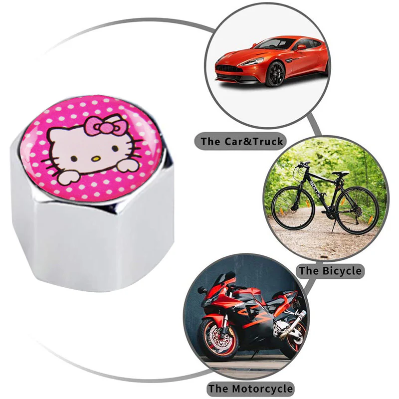 Hello Kitty Silver Car Wheel Tire Valves Dust Stem Air Caps Keychain Emblem KEY FOB Set - US SELLER - Image 4