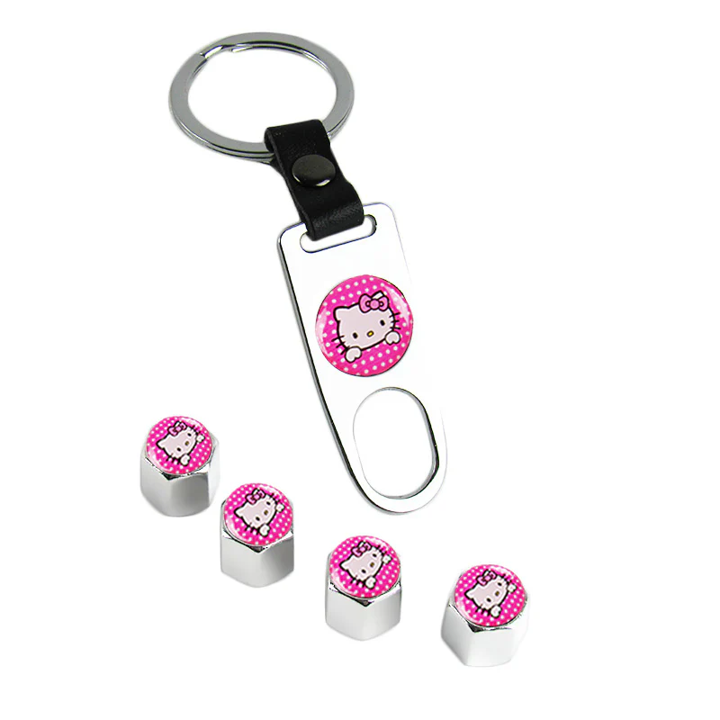 Hello Kitty Silver Car Wheel Tire Valves Dust Stem Air Caps Keychain Emblem KEY FOB Set - US SELLER - Image 6