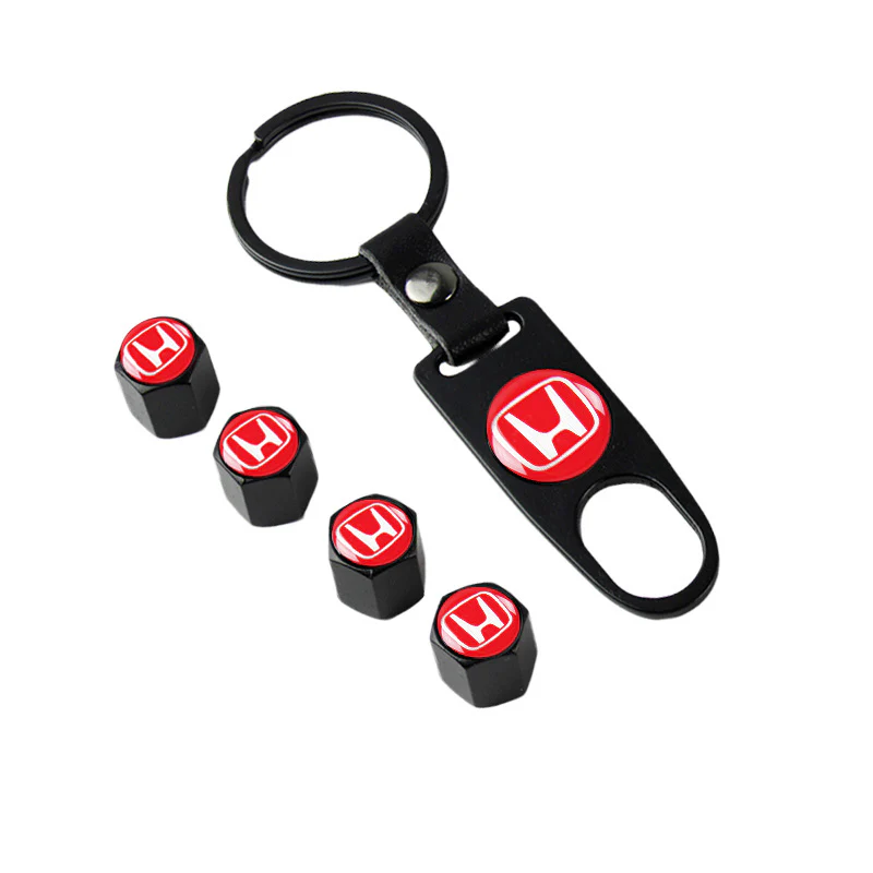 Honda Civic Set of Black Tire Valves Dust Stem Air Caps Keychain with Black Carbon Fiber Look Seat Belt Covers - Image 2
