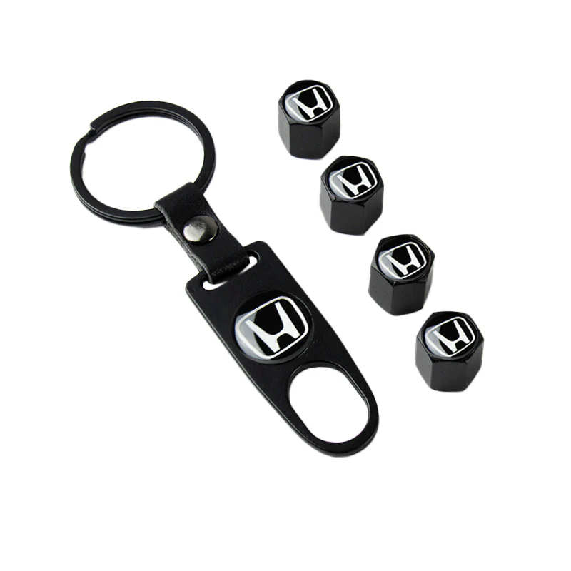 Honda Civic Set of Black Car Wheel Tire Valves Dust Stem Air Caps Keychain with Black Carbon Fiber Look Seat Belt Covers - Image 10