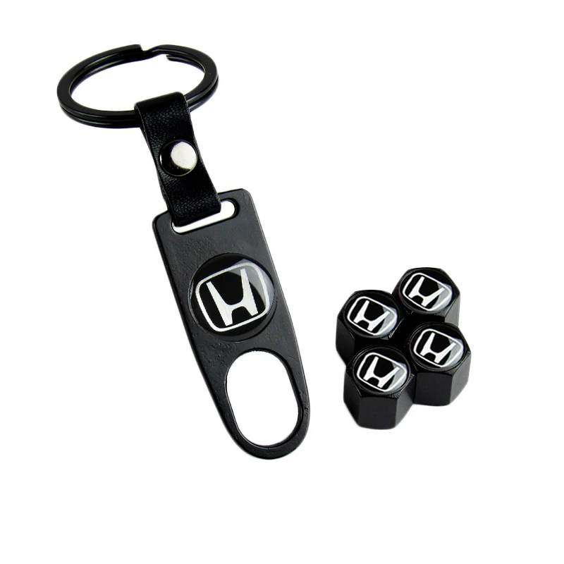 Honda Civic Set of Black Car Wheel Tire Valves Dust Stem Air Caps Keychain with Black Carbon Fiber Look Seat Belt Covers - Image 4