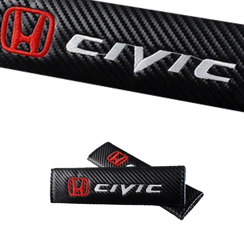 Honda Civic Set of Black Car Wheel Tire Valves Dust Stem Air Caps Keychain with Black Carbon Fiber Look Seat Belt Covers - Image 5