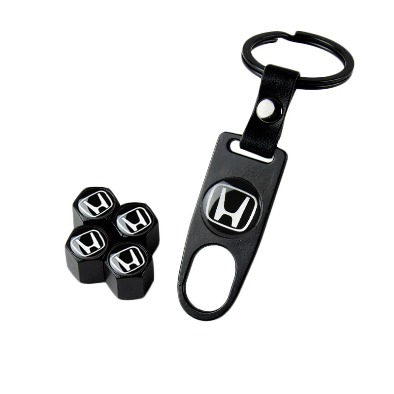Honda Civic Set of Black Car Wheel Tire Valves Dust Stem Air Caps Keychain with Black Carbon Fiber Look Seat Belt Covers - Image 8