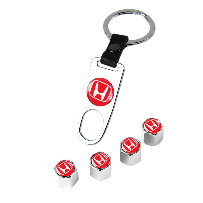 Honda Civic Car Wheel Tire Valves Dust Stem Air Caps Keychain Emblem KEY FOB Silver Set - US SELLER - Image 6