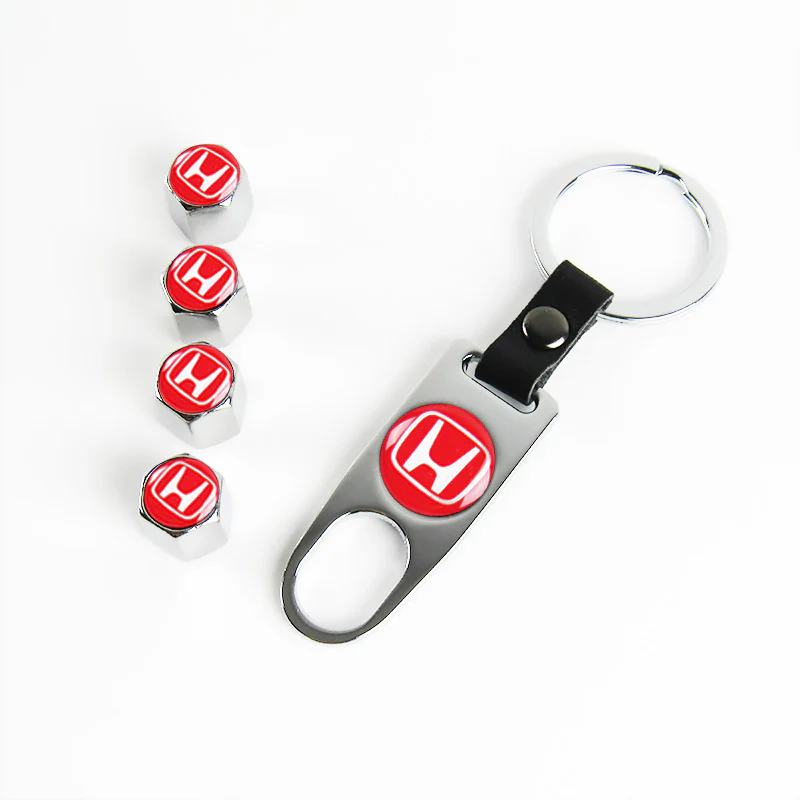 Honda Civic Car Wheel Tire Valves Dust Stem Air Caps Keychain Emblem KEY FOB Silver Set - US SELLER - Image 7
