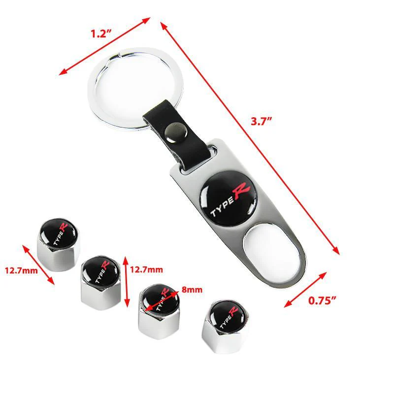 HONDA LOGO Set Emblems with TYPE R Silver Tire Valves Wheel Air Caps Keychain - US SELLER - Image 3