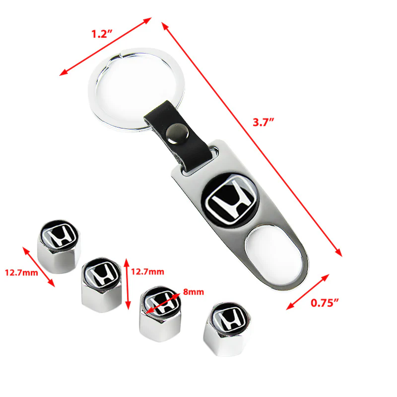 Honda Set of Tire Valves Dust Stem Air Caps Keychain with Carbon Fiber Look Seat Belt Covers - Image 3