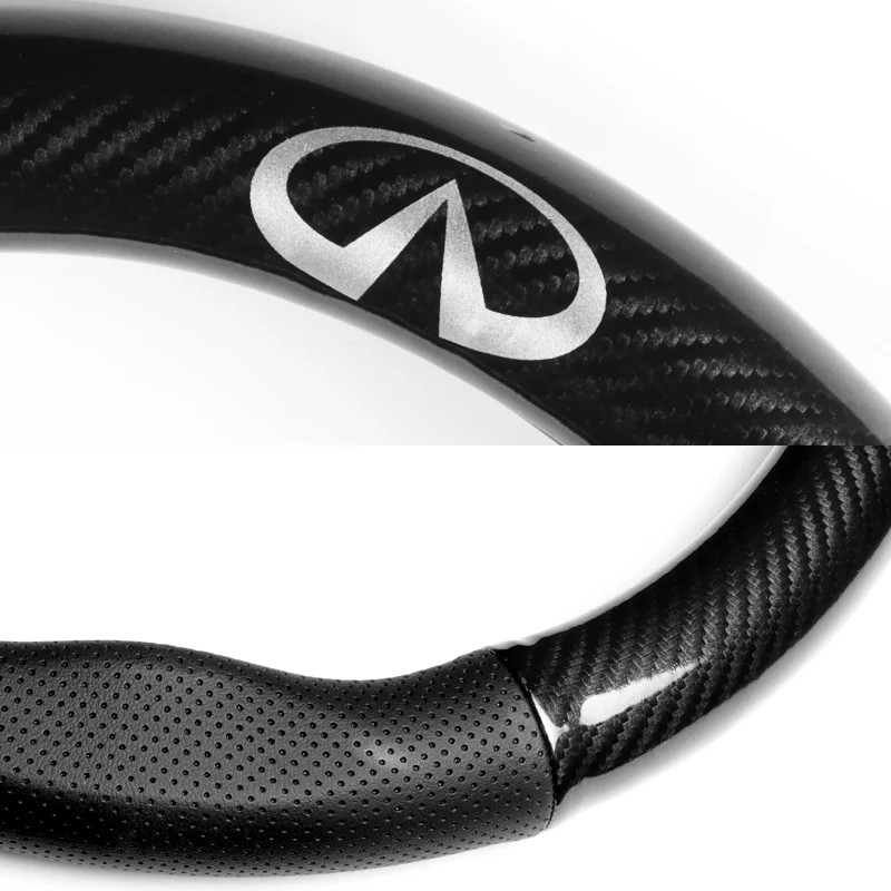 INFINITI Set 15" Carbon Fiber Style Quality Leather Car Steering Wheel Cover with Logo Horn Button - Image 2