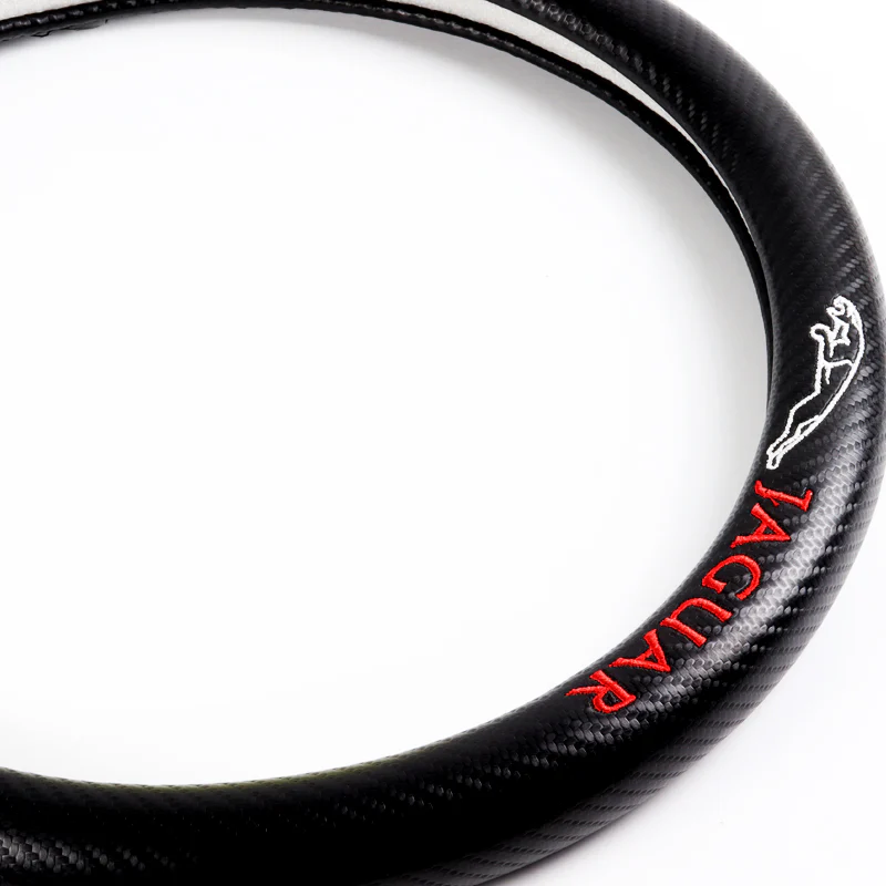 JAGUAR Set of Car 15" Steering Wheel Cover Carbon Fiber Look Leather with Exquisite Clock - Image 2