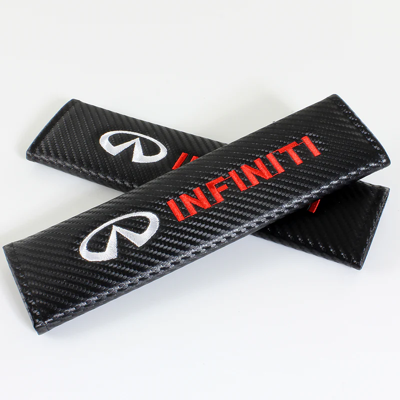 INFINITI Set of Car 15" Steering Wheel Cover Carbon Fiber Style Leather with Seat Belt Covers - Image 4