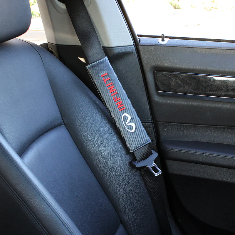 INFINITI Set of Car 15" Steering Wheel Cover Carbon Fiber Style Leather with Seat Belt Covers - Image 7