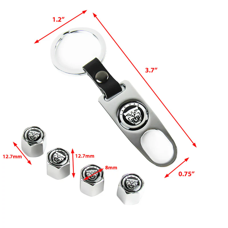 JAGUAR Car Wheel Tire Valves Dust Stem Air Caps Keychain Emblem KEY FOB Silver Set - US SELLER - Image 3