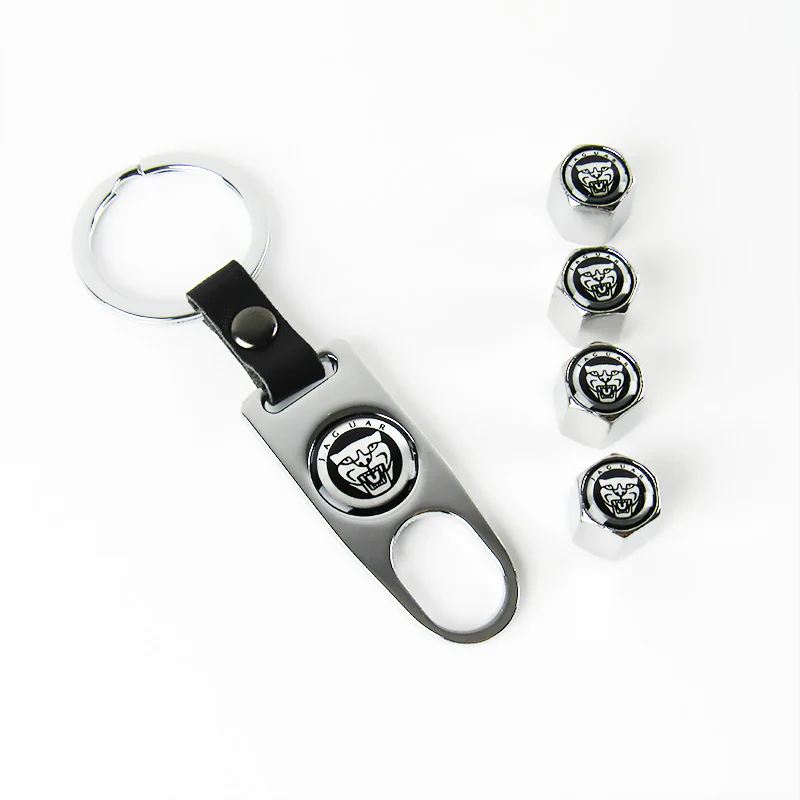 JAGUAR Car Wheel Tire Valves Dust Stem Air Caps Keychain Emblem KEY FOB Silver Set - US SELLER - Image 5
