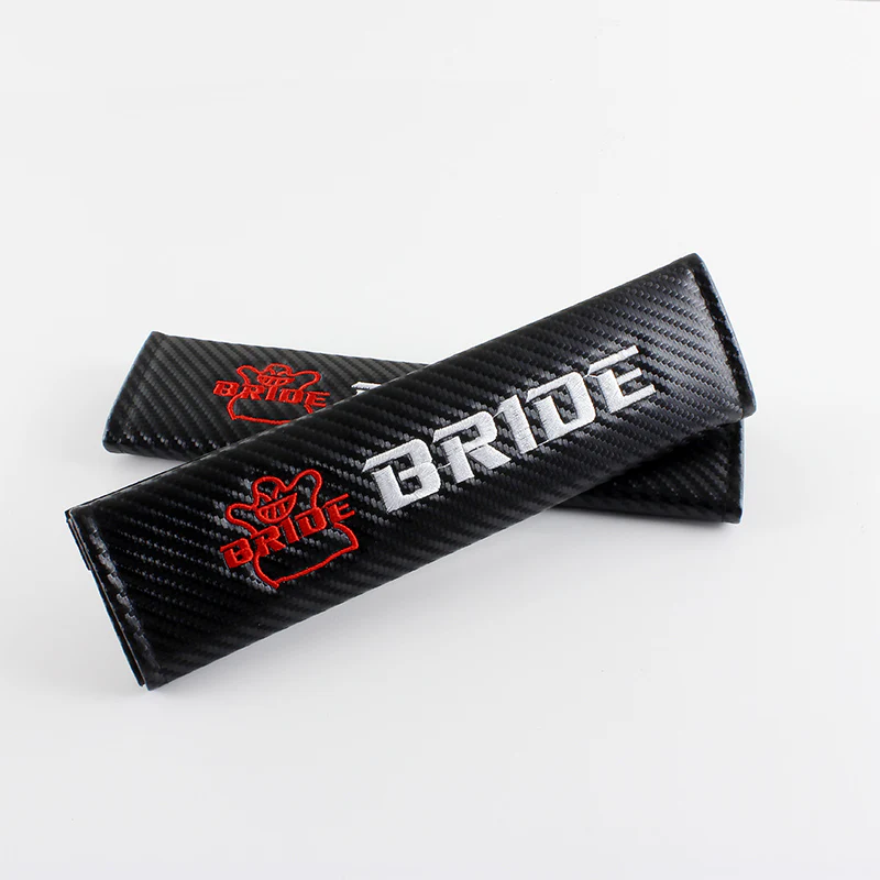 JDM BRIDE Carbon Set Embroidery Seat Belt Cover Shoulder Pads with Bride Keychain - Image 4