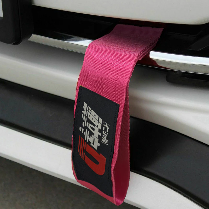 JDM INITIAL D RACING NEO CHROME HIGH STRENGTH Pink Tow Strap for Front / Rear Bumper - Image 2