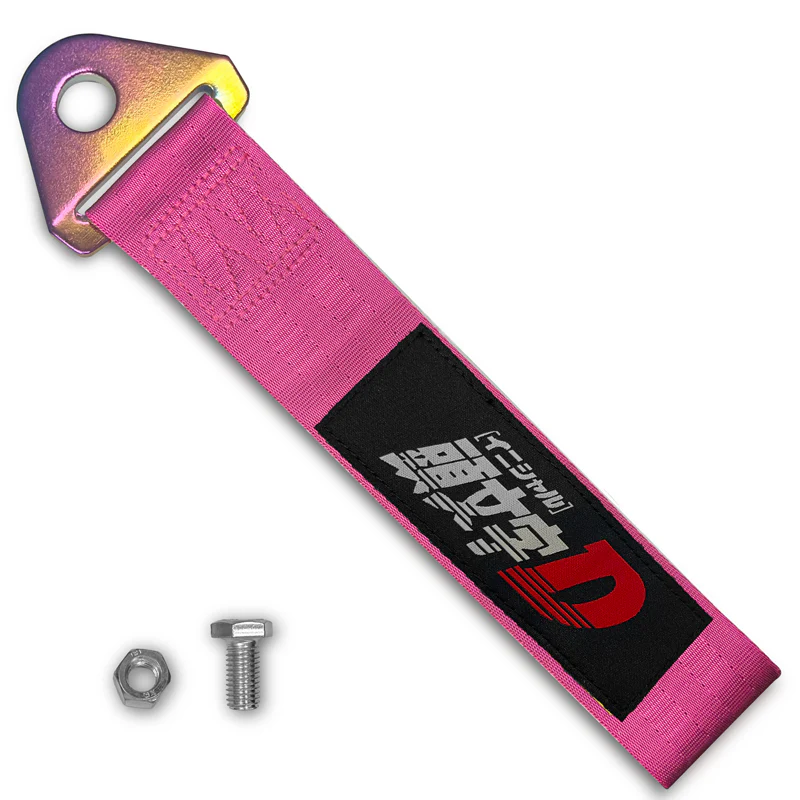 JDM INITIAL D RACING NEO CHROME HIGH STRENGTH Pink Tow Strap for Front / Rear Bumper - Image 3