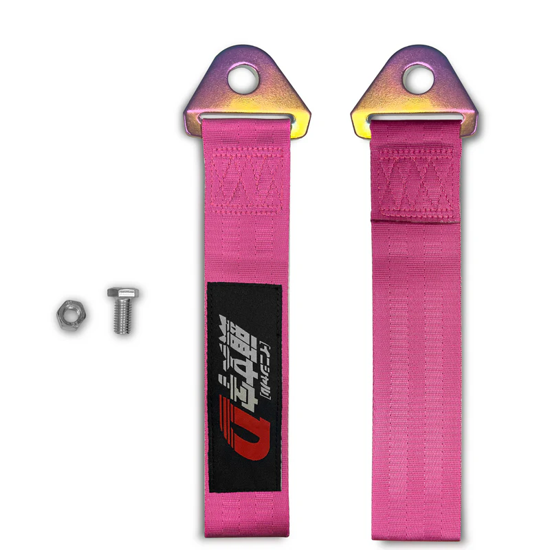 JDM INITIAL D RACING NEO CHROME HIGH STRENGTH Pink Tow Strap for Front / Rear Bumper - Image 4