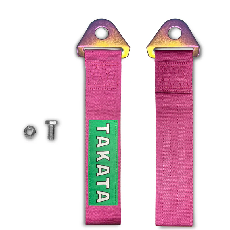 JDM TAKATA SPORTS RACING Drift Rally NEO CHROME HIGH STRENGTH Pink Tow Strap for Front / Rear Bumper - Image 2