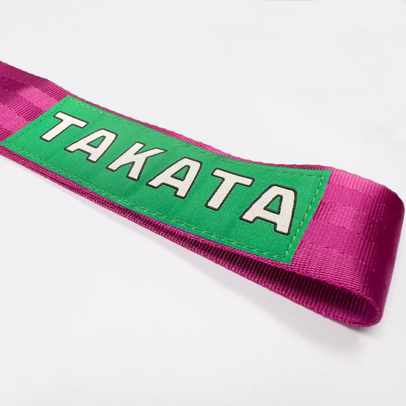 JDM TAKATA SPORTS RACING Drift Rally NEO CHROME HIGH STRENGTH Pink Tow Strap for Front / Rear Bumper - Image 3
