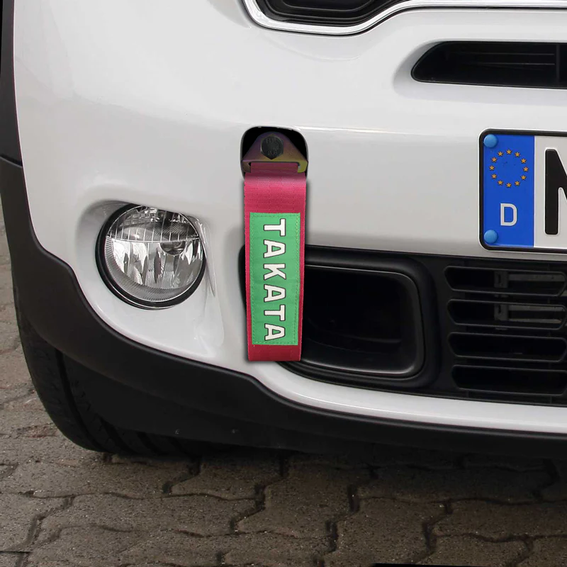 JDM TAKATA SPORTS RACING Drift Rally NEO CHROME HIGH STRENGTH Pink Tow Strap for Front / Rear Bumper - Image 4