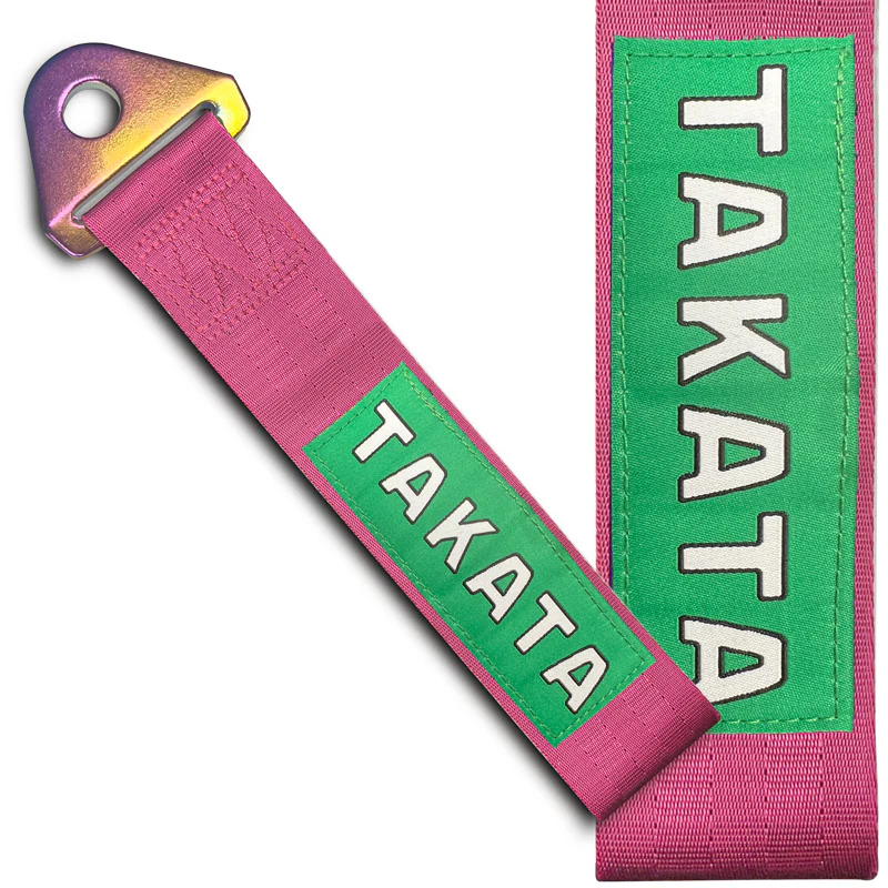 JDM TAKATA SPORTS RACING Drift Rally NEO CHROME HIGH STRENGTH Pink Tow Strap for Front / Rear Bumper - Image 5
