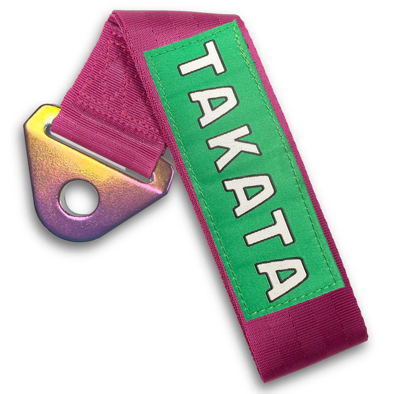 JDM TAKATA SPORTS RACING Drift Rally NEO CHROME HIGH STRENGTH Pink Tow Strap for Front / Rear Bumper - Image 6